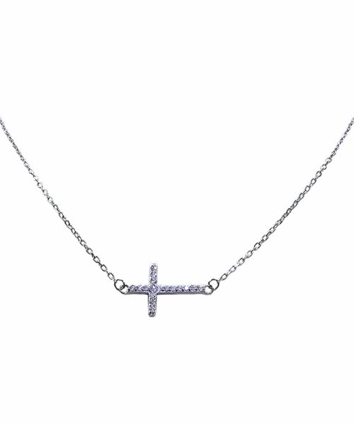 NECKLACE SILVER CROSS/ CUBIC ZIRCONIA