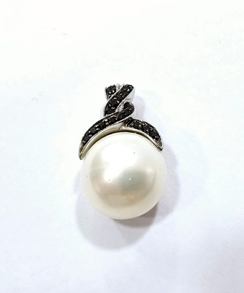 PENDANT SILVER/ CULTURED PEARL, CUBIC ZIRCONIA