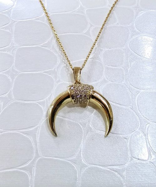 NECKLACE 9KT/ BULLS HORNS/ CUBIC ZIRCONIA
