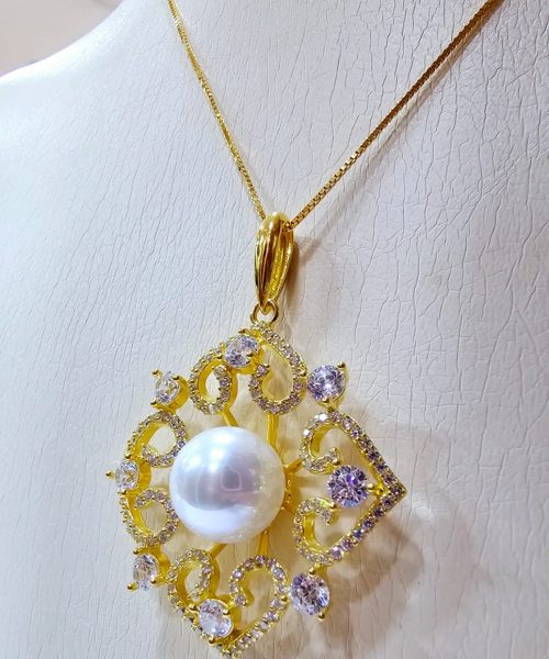 NECKLACE SILVER/ CUBIC ZIRCONIA/ CULTURED PEARL
