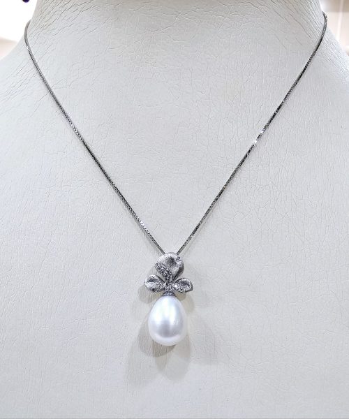 NECKLACE SILVER/ CULTURED PEARL/ CUBIC ZIRCONIA