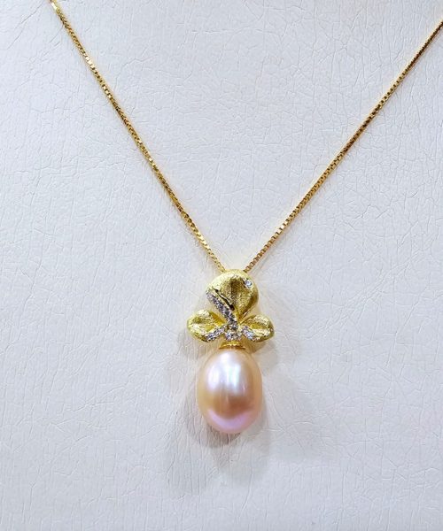 NECKLACE SILVER/ CULTURED PEARL/ CUBIC ZIRCONIA