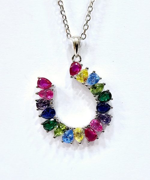 NECKLACE SILVER/ MULTICOLOUR CUBIC ZIRCONIA