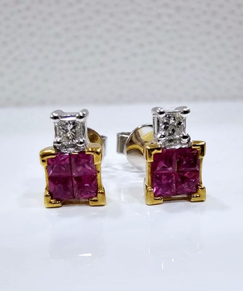 EARRINGS 18KT/ 0.10CT/VSG/ RUBY 0.48CT