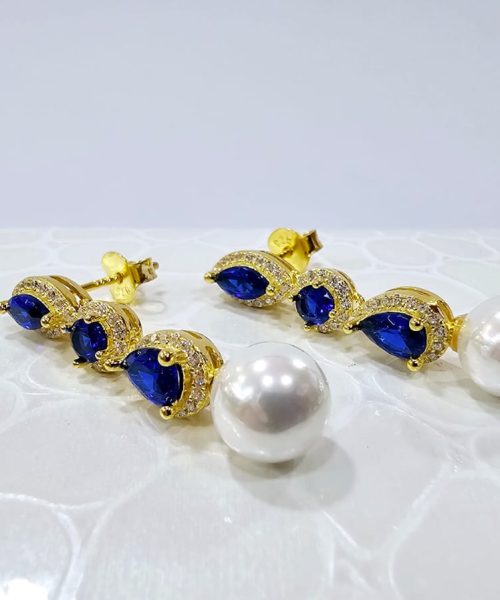 EARRINGS SILVER/ CULTURED PEARL,CUBIC ZIRCONIA