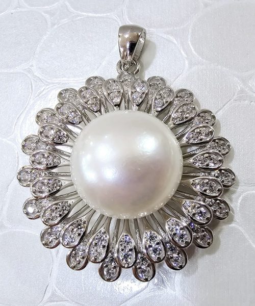 PENDANT SILVER/ CUBIC ZIRCONIA,CULTURED PEARL