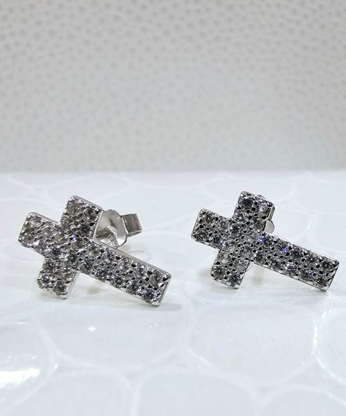 EARRINGS SILVER/ CROSS/ CUBIC ZIRCONIA