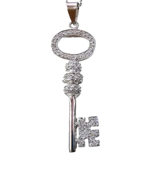 NECKLACE SILVER/ KEY/ CUBIC ZIRCONIA