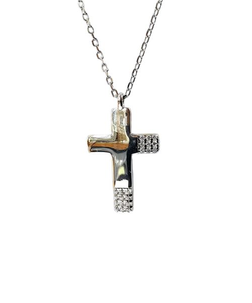 NECKLACE SILVER/ CROSS/ CUBIC ZIRCONIA