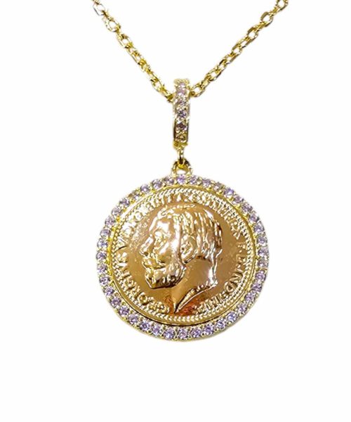 NECKLACE SILVER/ COIN/ CUBIC ZIRCONIA