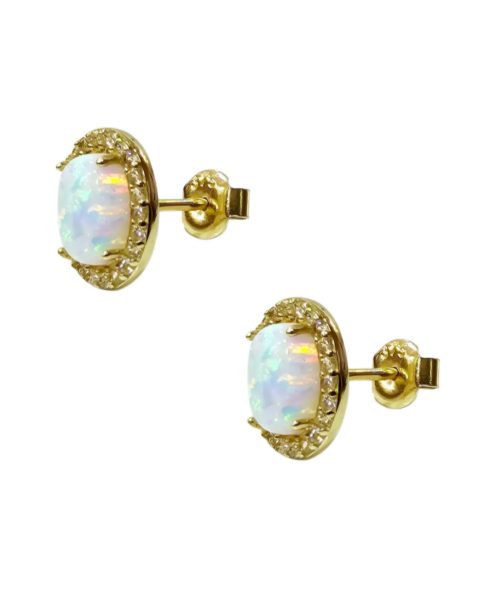 EARRINGS 9KT/ OPAL, CUBIC ZIRCONIA/ DIANA