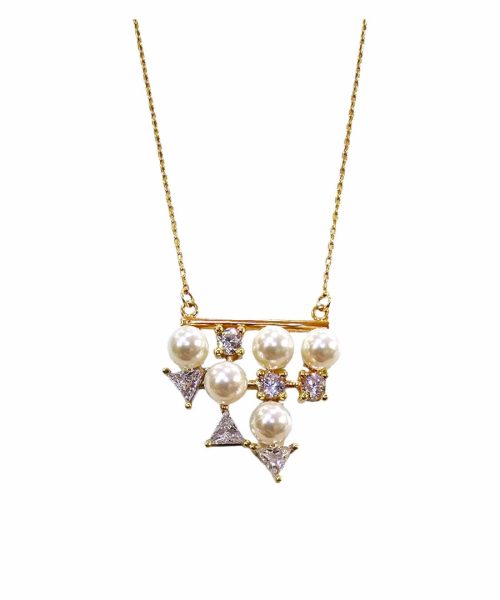 NECKLACE SILVER/ CULTURED PEARL, CUBIC ZIRCONIA