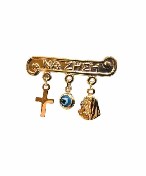 BROOCH 9KT/ CROSS, EYE, SAINT MARY