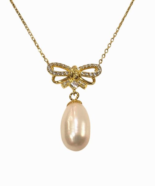 NECKLACE SILVER/ CULTURED PEARL/ CUBIC ZIRCONIA