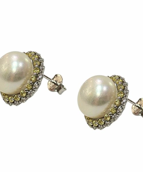 EARRINGS SILVER/ CULTURED PEARL/ CUBIC ZIRCONIA
