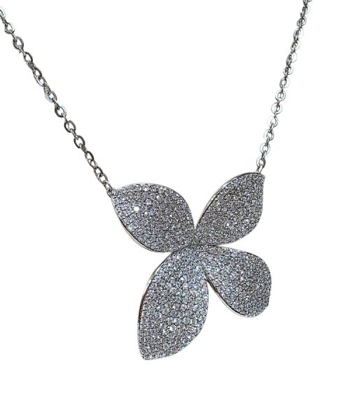 NECKLACE SILVER / FLOWER/ CUBIC ZIRCONIA
