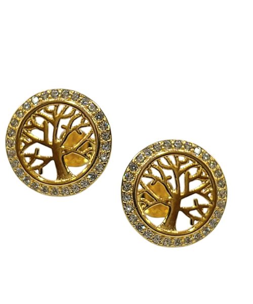 EARRINGS SILVER/ CUBIC ZIRCONIA/ TREE OF LIFE