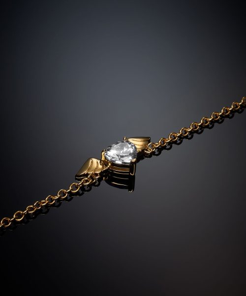 CHIARA FERRAGNI CUPIDO J19AVH03 Gold Chain Bracelet With White Stone Heart With Wings