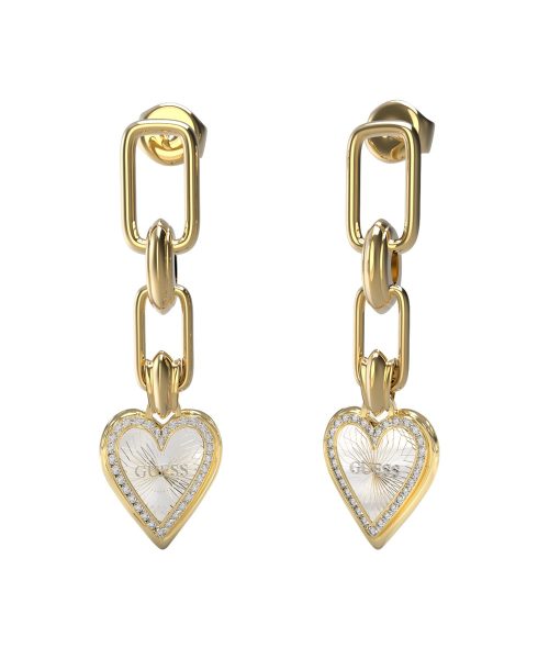 GUESS STEEL LOVE ME TENDER JUBE03236JWYGRHT/U Gold Earrings With White Hearts