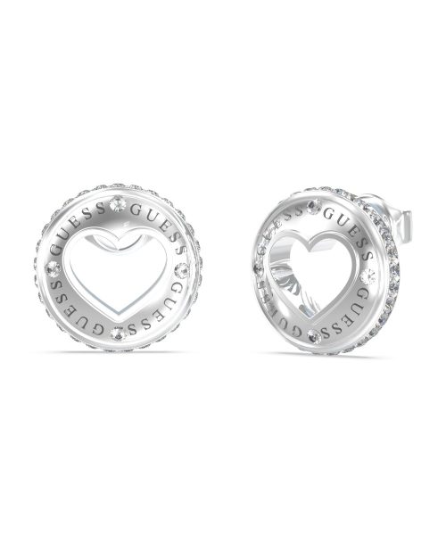 GUESS STEEL ROLLING HEARTS JUBE03341JWRHT/U Silver Heart Logo Earrings