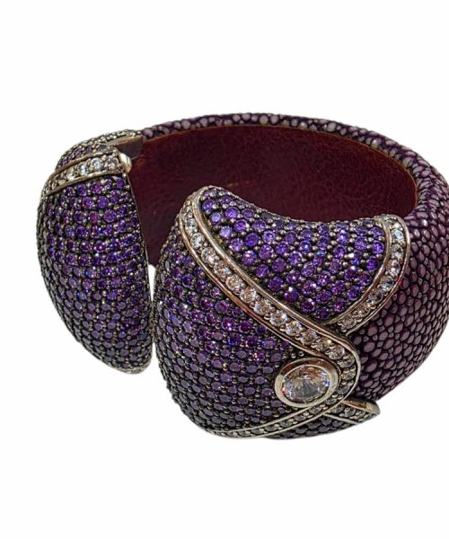 BRACELET SILVER/ LEATHER/ CUBIC ZIRCONIA
