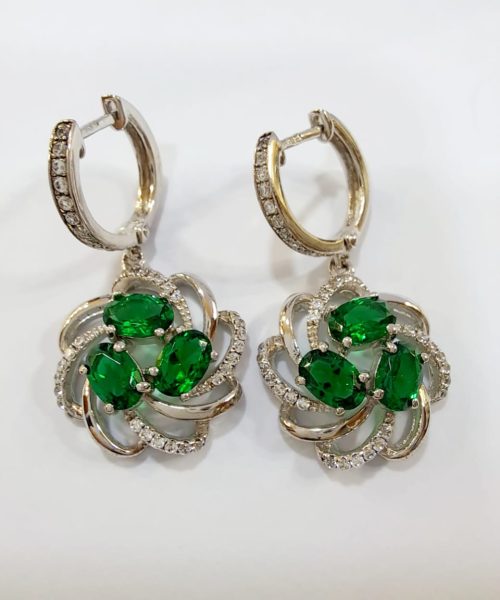 EARRINGS SILVER SYNTHETIC EMERALD