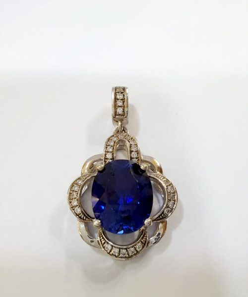 PENDANT SILVER SYNTHETIC SAPPHIRE