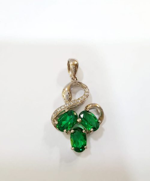 PENDANT SILVER SYNTHETIC EMERALD