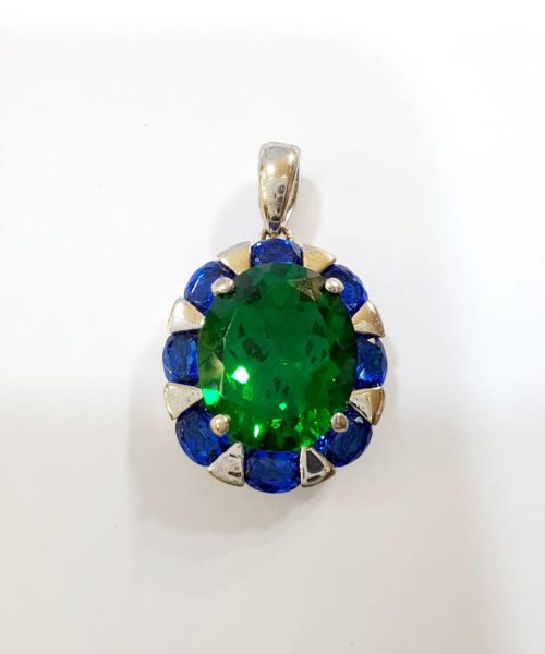 PENDANT SILVER SYNTHETIC EMERALD,SAPPHIRE