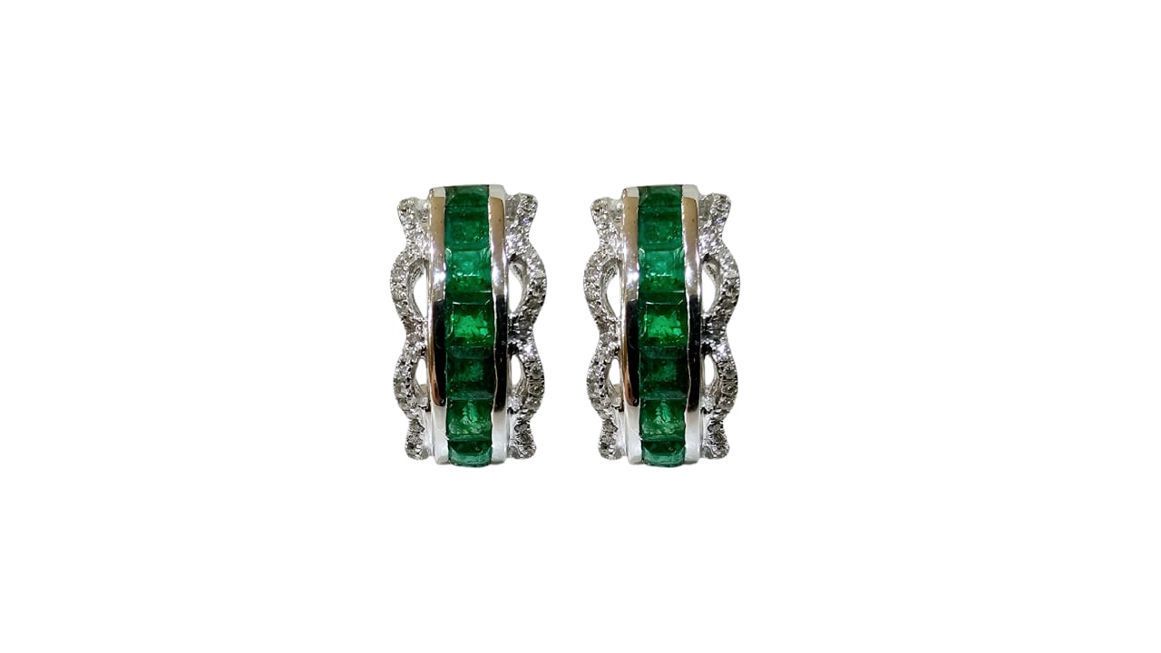 EARRINGS 18KT/ 0.21CT VS-G/1.59CT EMERALD - Image 2