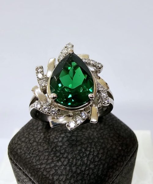 RING SILVER/ SYNTHETIC EMERALD