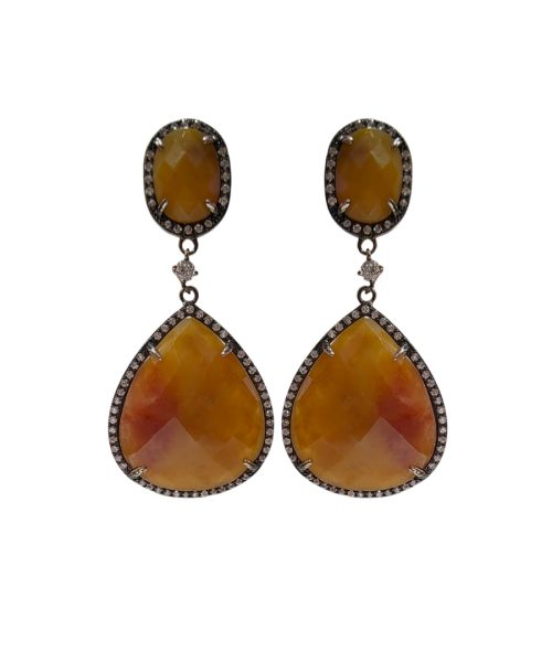 EARRINGS SILVER/ YELLOW JADE/ CUBIC ZIRCONIA