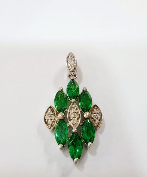 PENDANT SILVER SYNTHETIC EMERALD