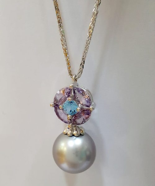 NECKLACE 18KT/AME/B.TOPAZ/PEARL