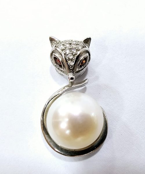 PENDANT SILVER/ CULTURED PEARL, CUBIC ZIRCONIA