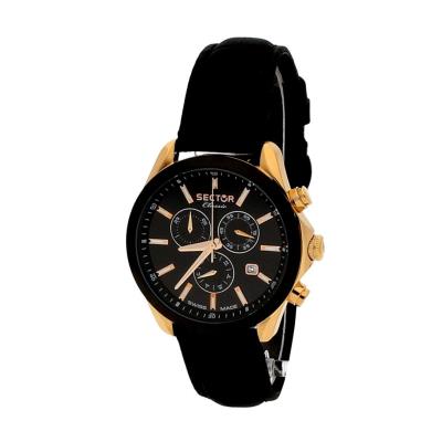 SECTOR CLASSIC Rose Gold Multifunction Black Leather Strap R3271785009