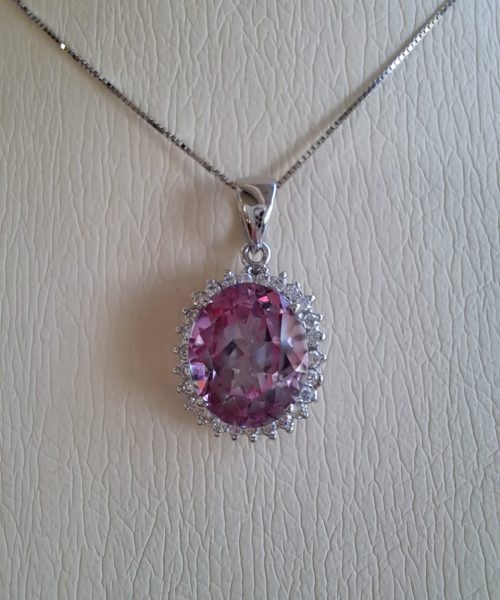 PENDANT 18KT/0.33CT VSG/ 6.15CT PINK TOPAZ
