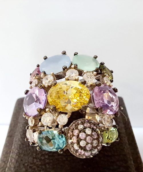 RING SILVER MULTICOLOUR CZ