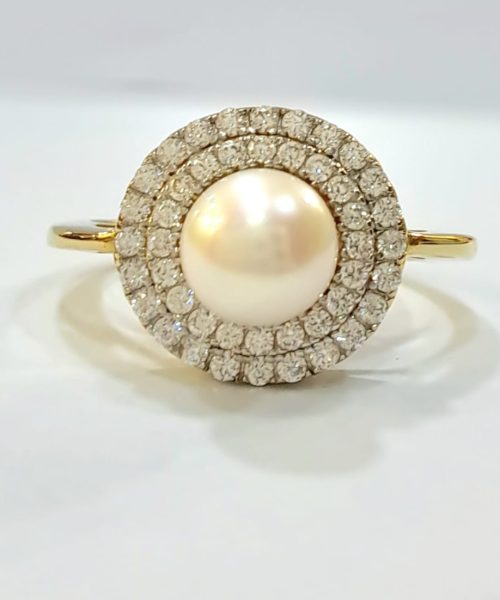 RING 9KT/ CUBIC ZIRCONIA/ CULTURED PEARL