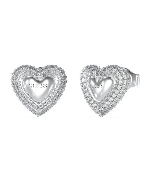 GUESS STEEL BELOVED JUBE05020JWRHT/U Silver Heart Earrings With Stones And Logo