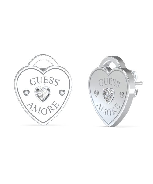 GUESS STEEL GUESS AMORE JUBE05058JWRHT/U Silver Heart Earrings With Logo
