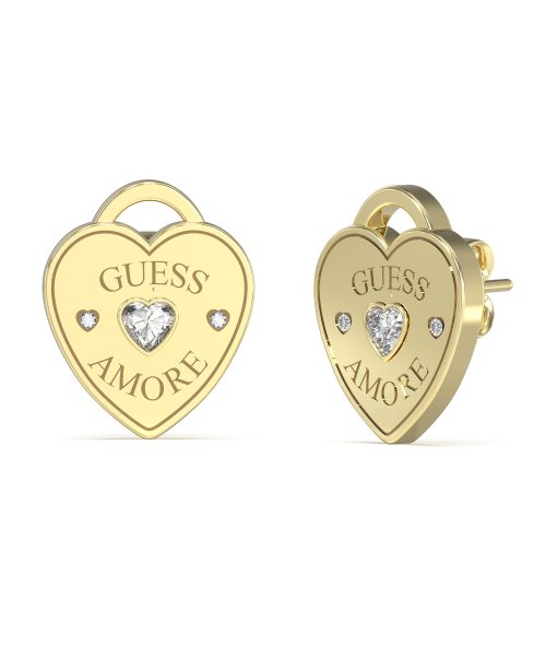 GUESS STEEL GUESS AMORE JUBE05058JWYGT/U Gold Hearts Earrings With Logo