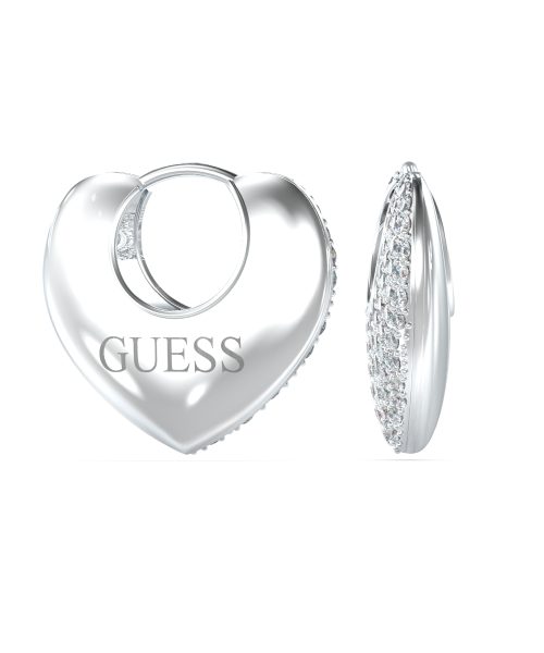GUESS STEEL CRAZY IN LOVE JUBE05207JWRHT/U Silver Heart Earrings With Stones And Logo