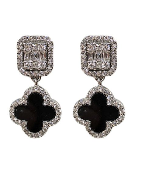 EARRINGS SILVER/ CLOVER/ BLACK ONYX