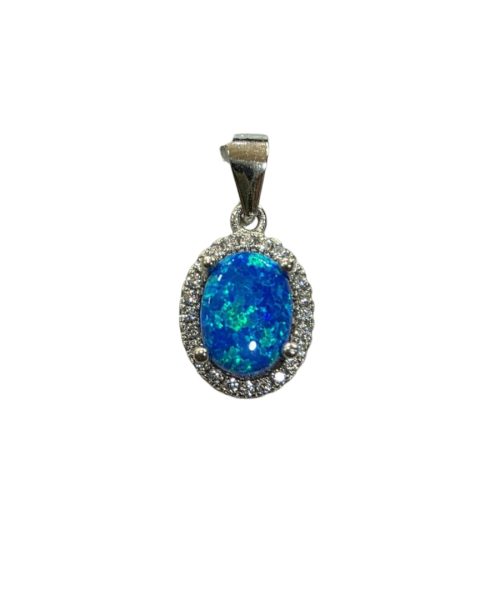 PENDANT SILVER/ OPAL, CUBIC ZIRCONIA