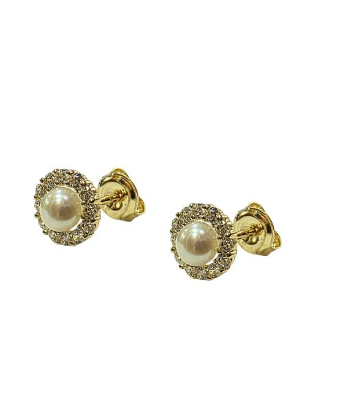 EARRINGS 9KT/ FRESH WATER PEARL/ CUBIC ZIRCONIA