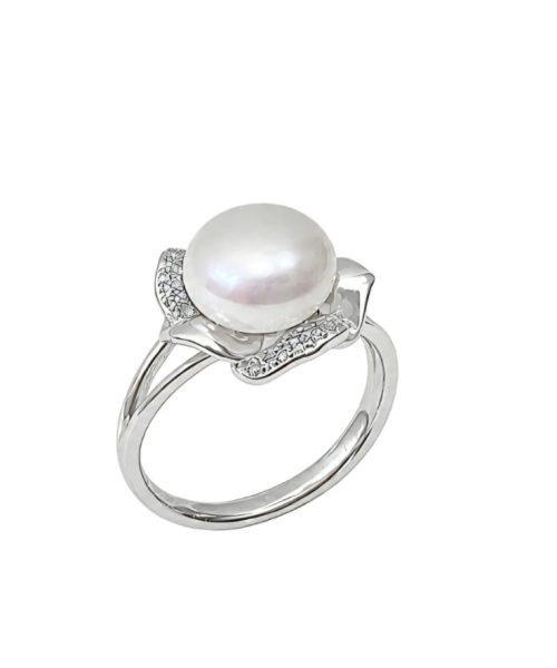 RING SILVER/ CULTURED PEARL/ CUBIC ZIRCONIA