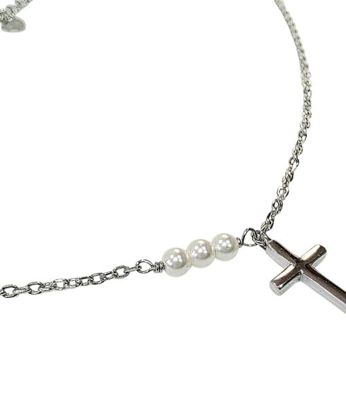 NECKLACE SILVER/ CROSS/ CULTURED PEARL
