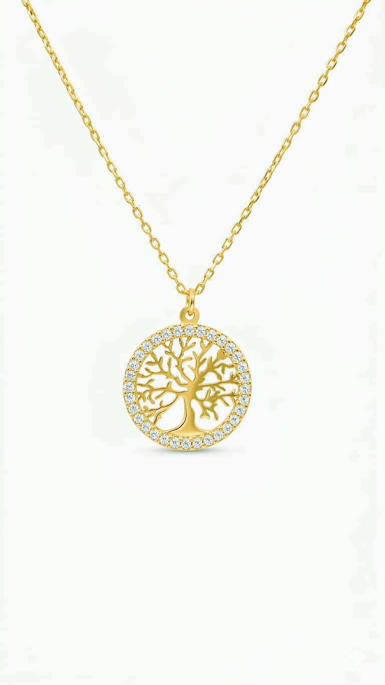 NECKLACE 9KT/ TREE OF LIFE/ CUBIC ZIRCONIA