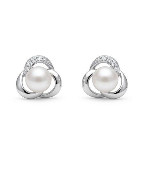 EARRINGS SILVER/ CULTURED PEARL/ CUBIC ZIRCONIA